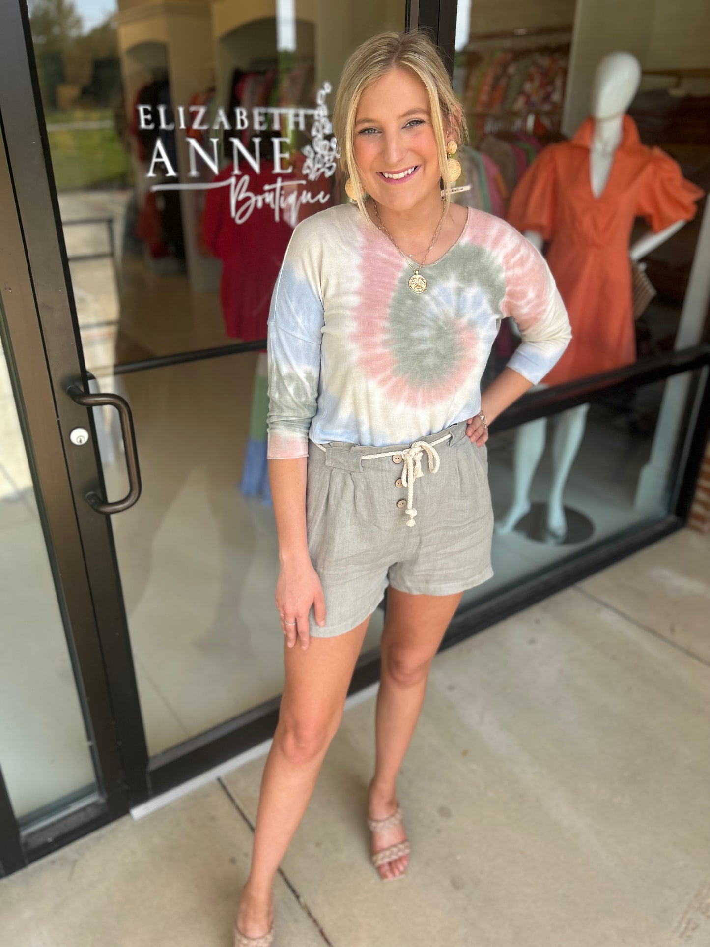 Charlie B Collection Basil Linen Rope Belt Shorts