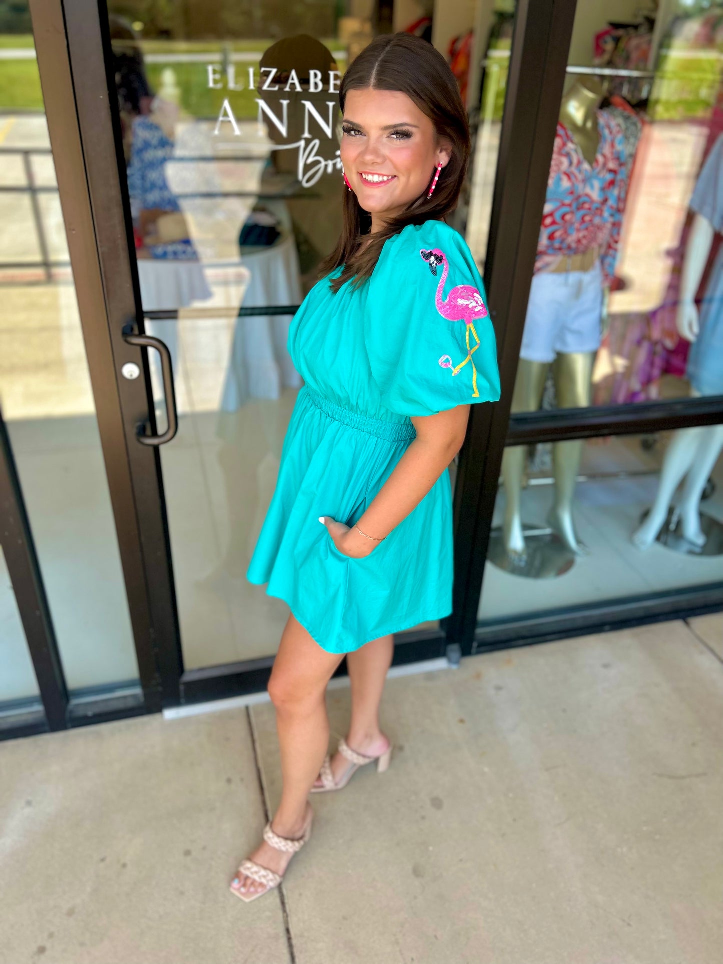 EAB Favorites Cool Flamingo Patch Skater Dress