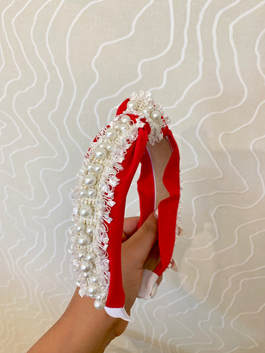 Red Pearl Trimmed Headband