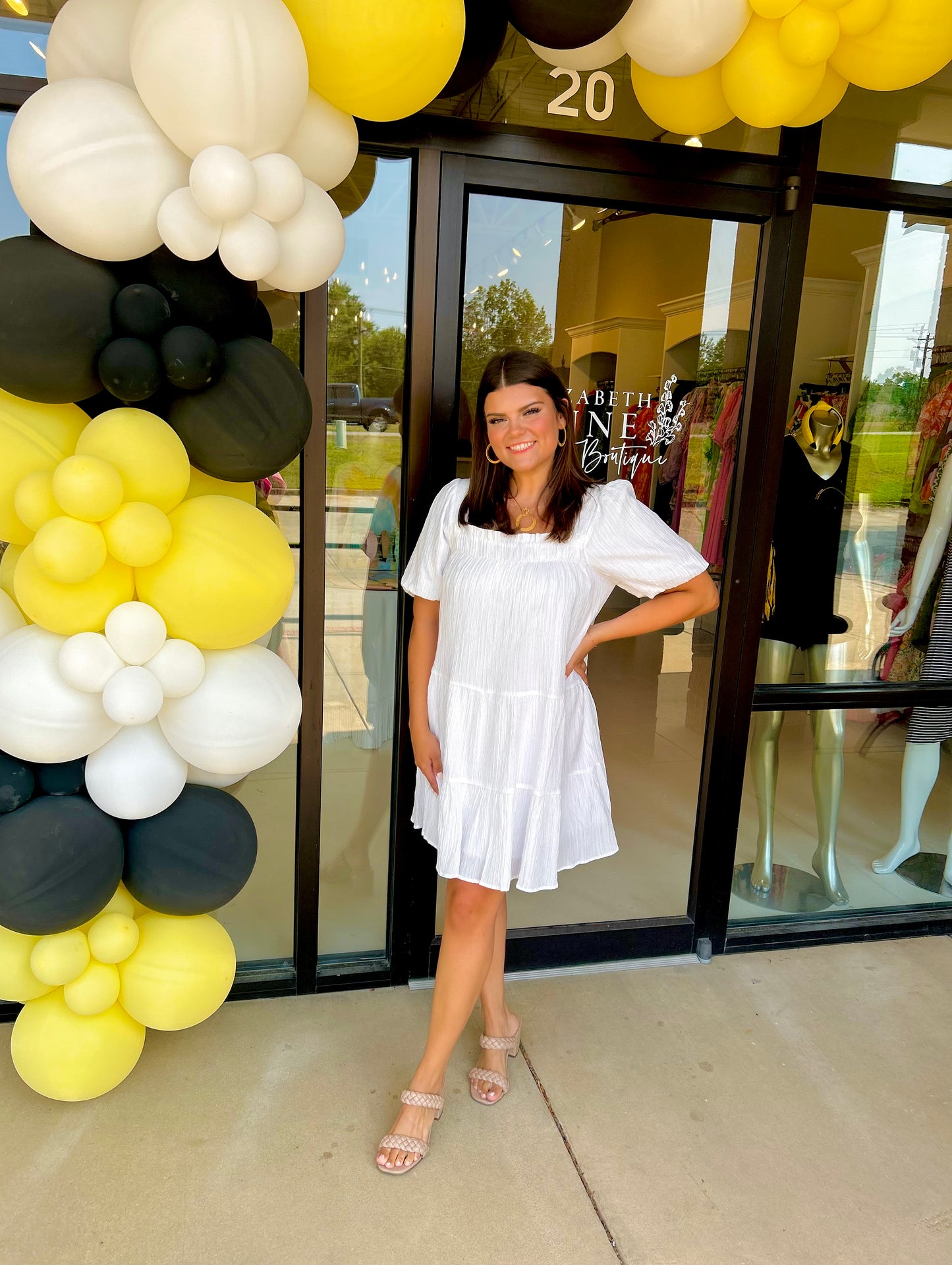 Joy Joy Puff Sleeved Dress - White