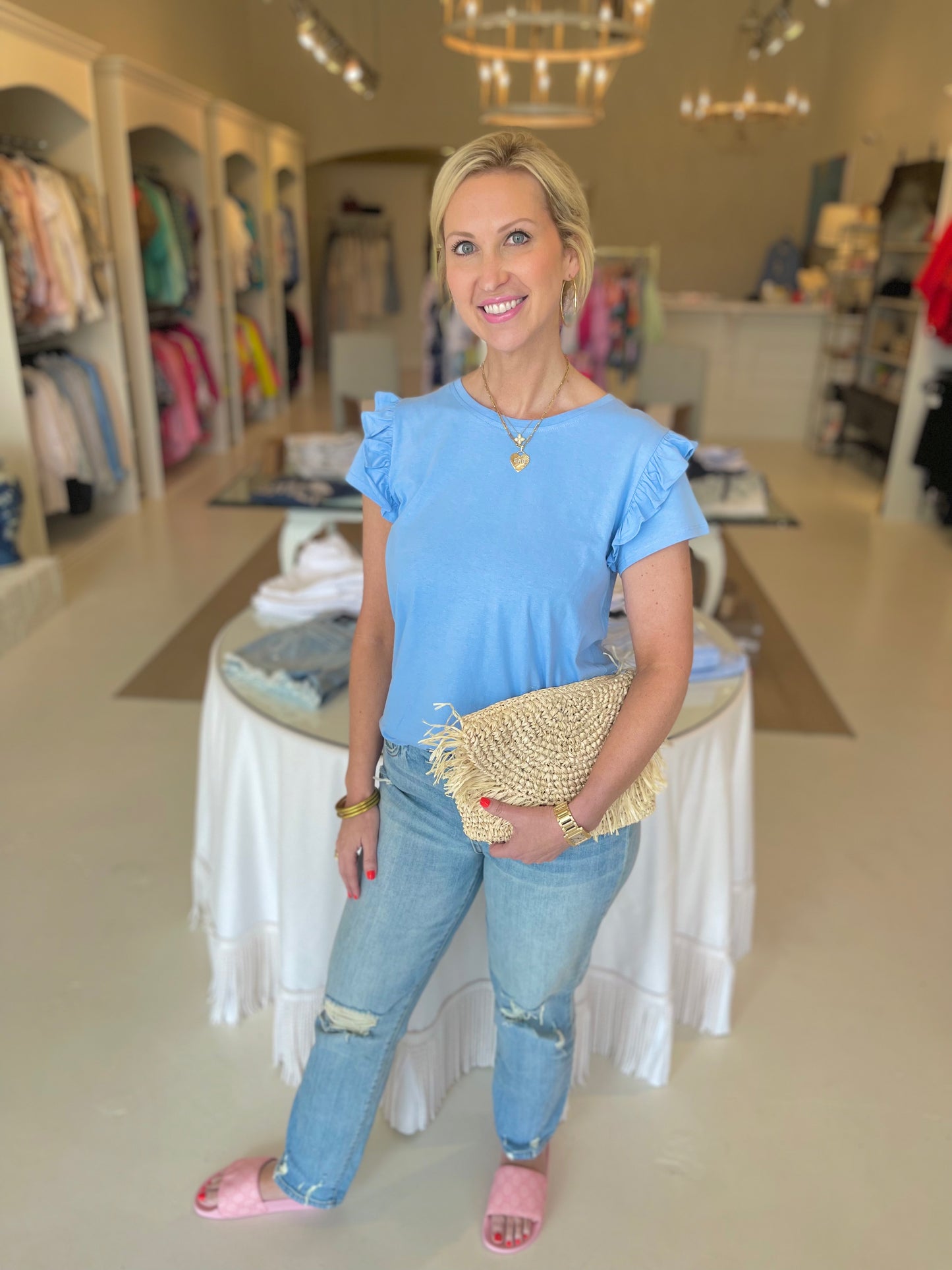 EAB Favorites Baby Blue Ruffle Tee