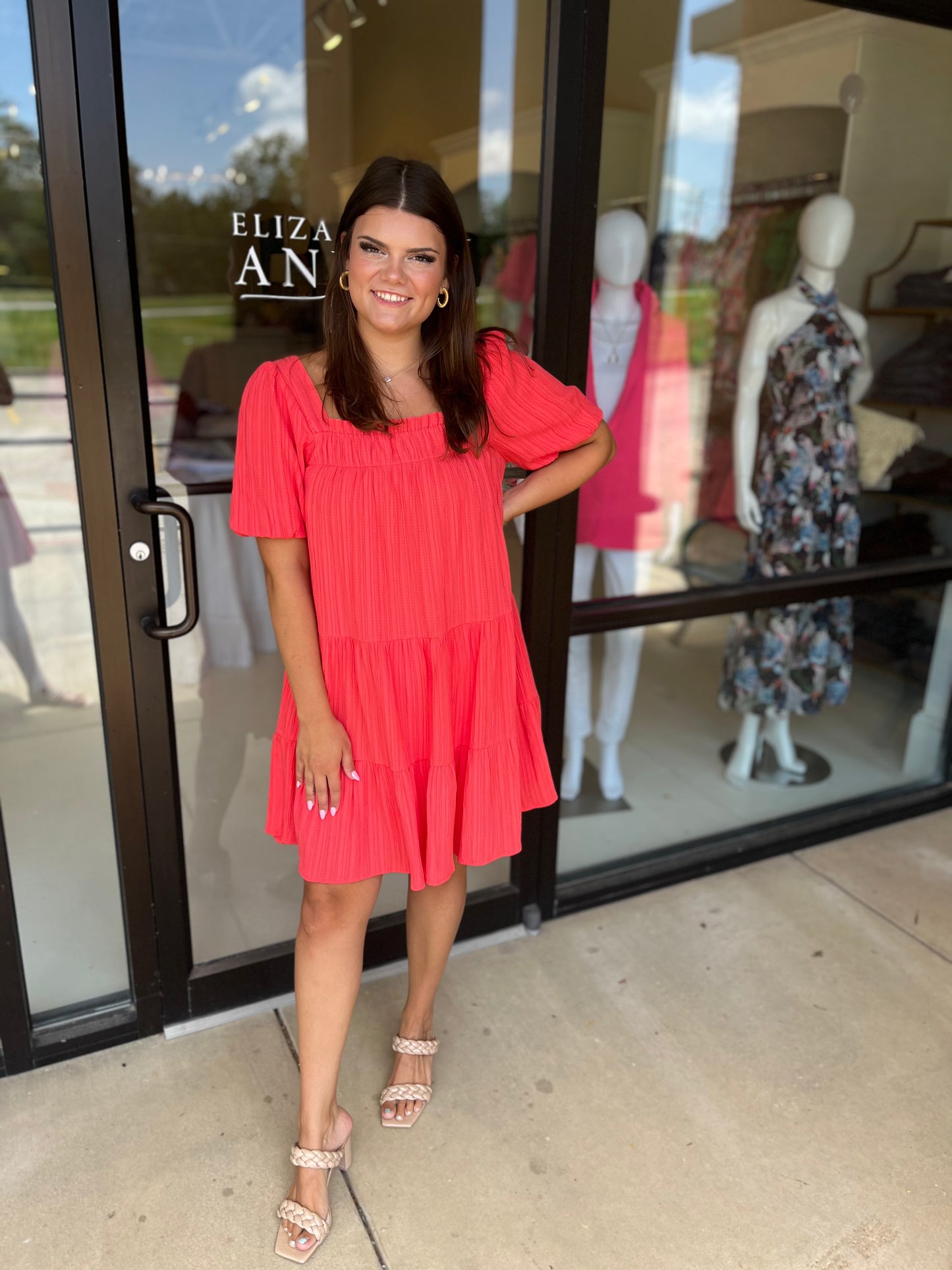 Joy Joy Puff Sleeved Tiered Dress - Tangerine