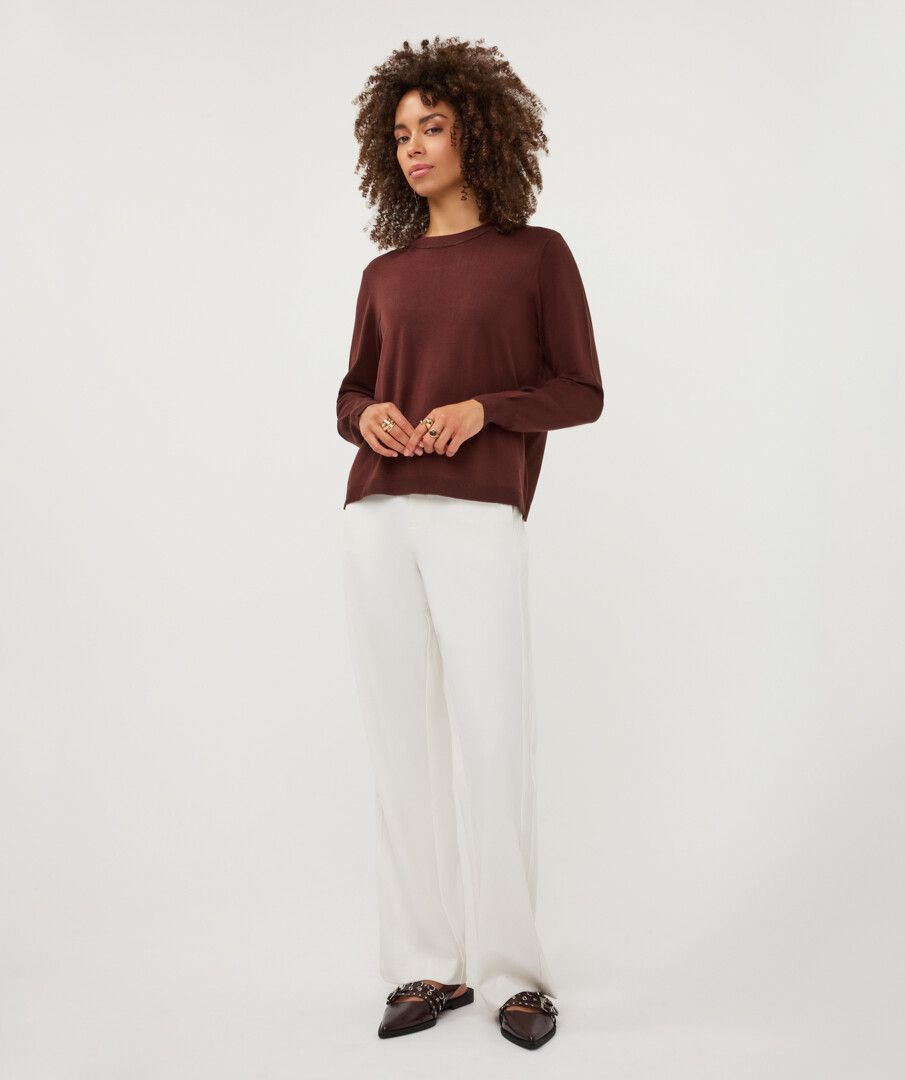 Esqualo Basic Knit Round Neck Top - Coffee