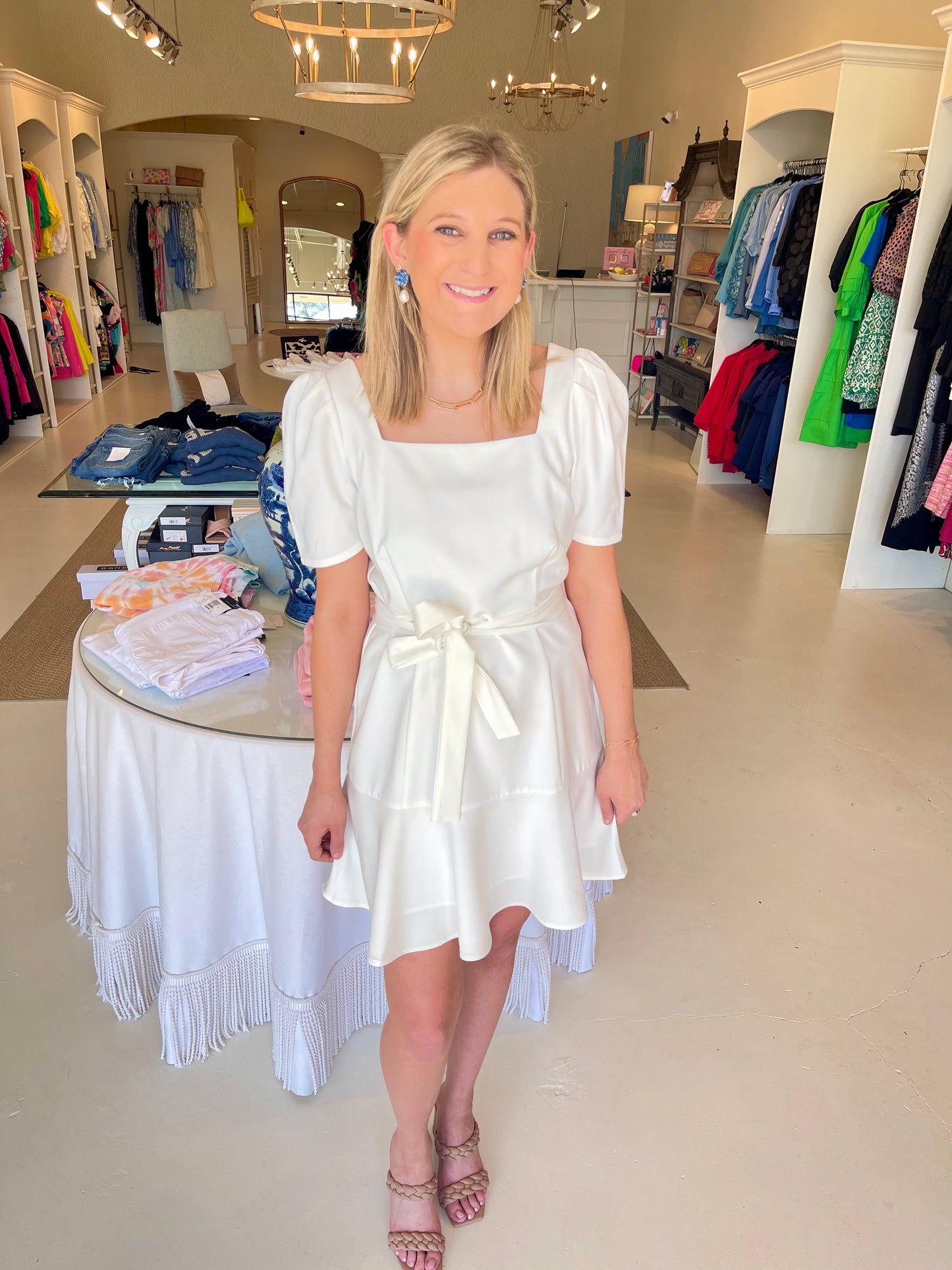 Jade Flounced Hem Dress - White