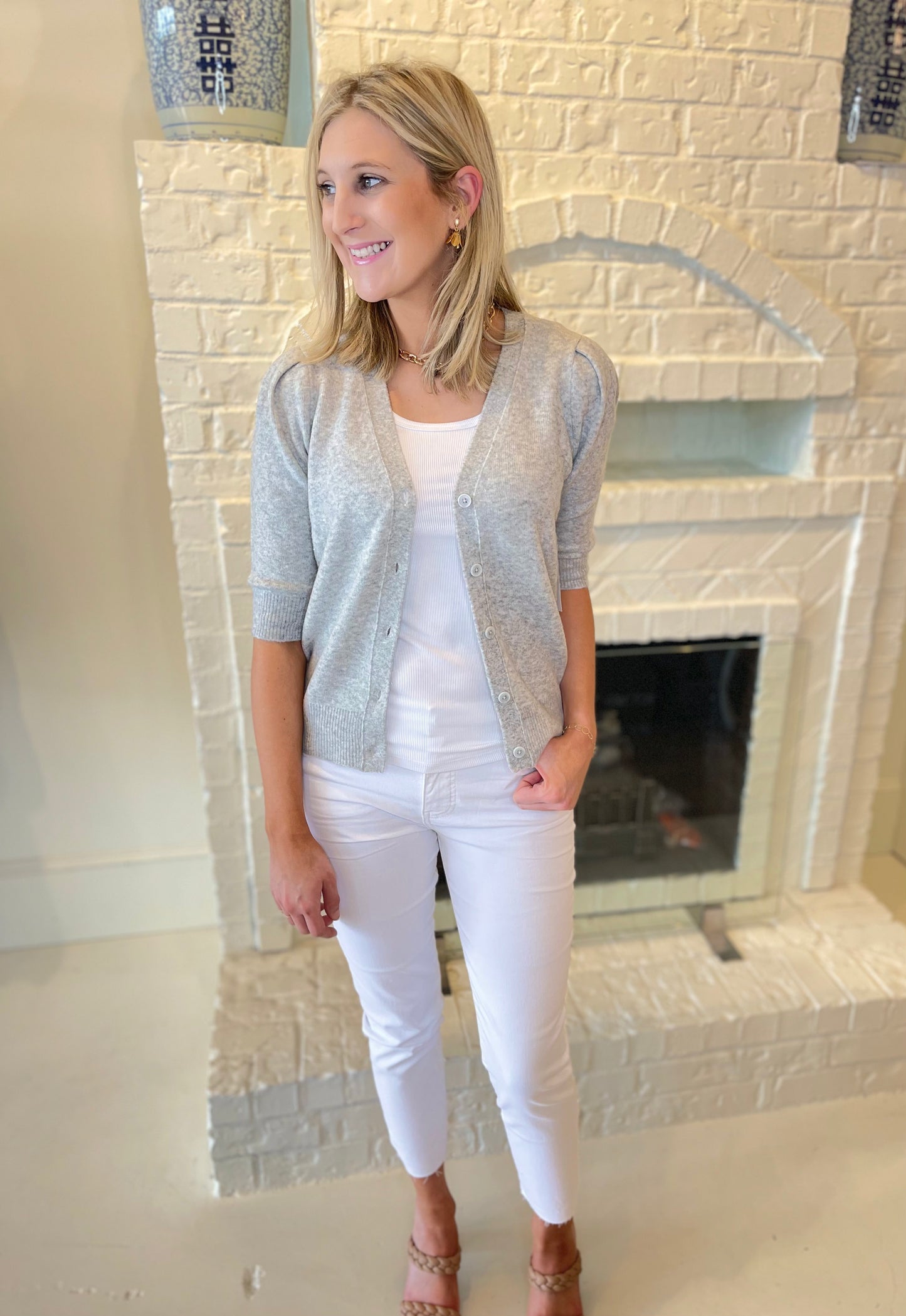 Karen Kane In Full Bloom Puff Sleeve Cardigan