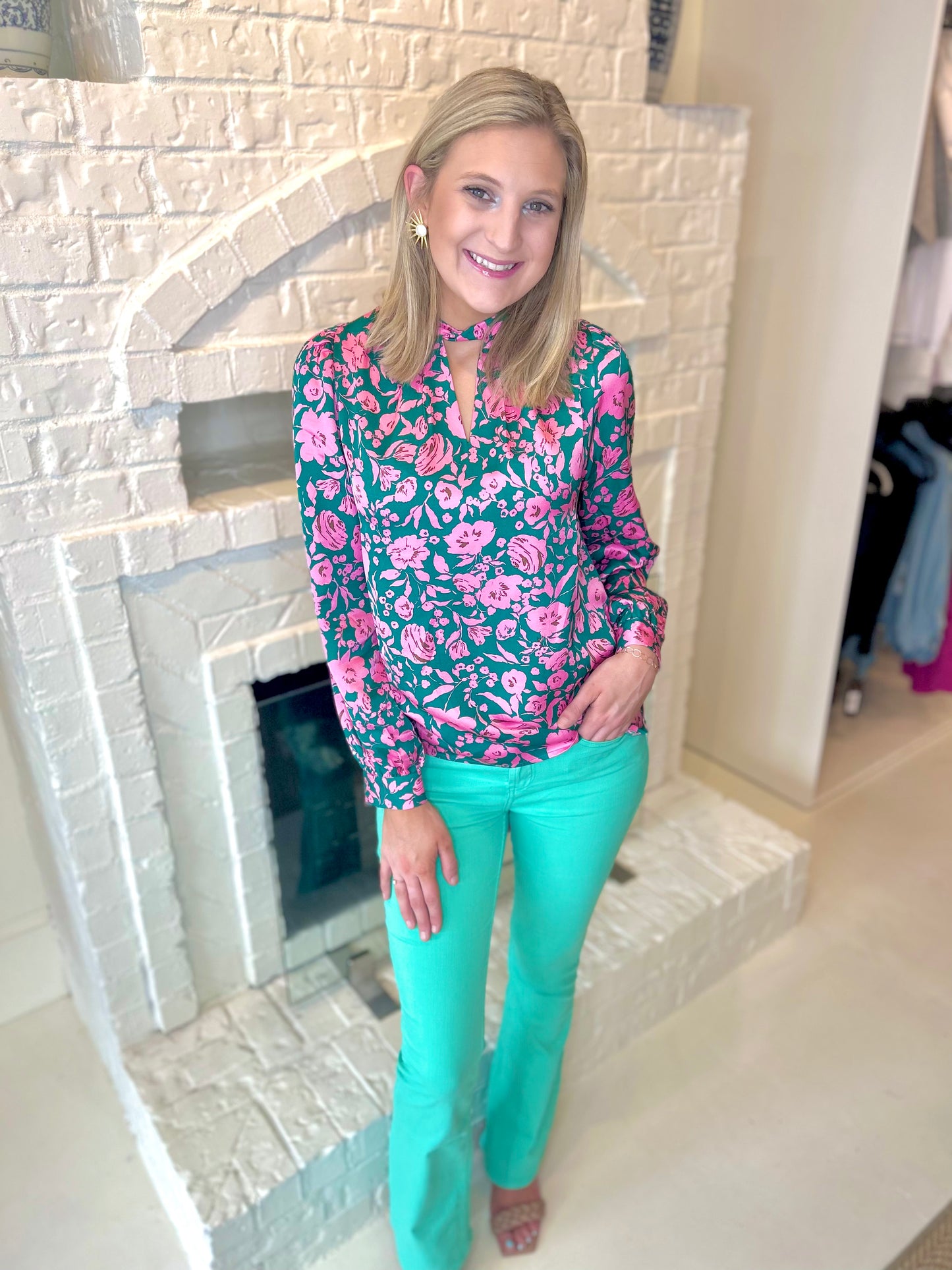Esqualo Knot Shimmer Rose Print Blouse