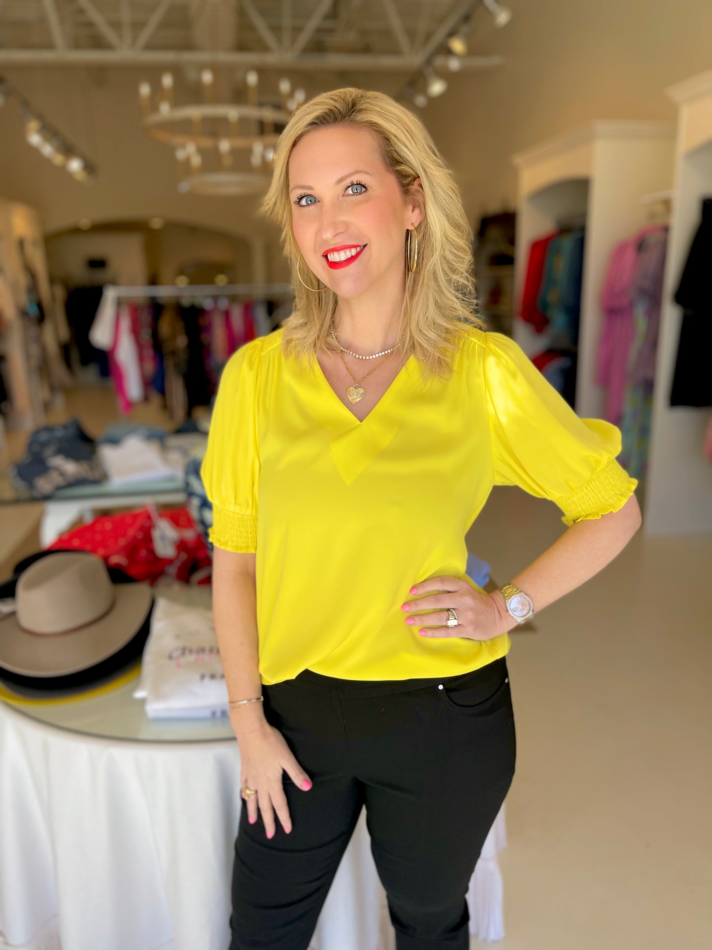 Jade Yellow Smocked Shoulder Top