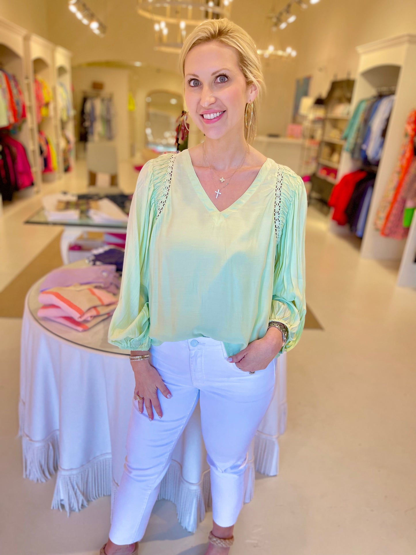 Anna Cate Collection Camilla V-Neck Blouse - Mint