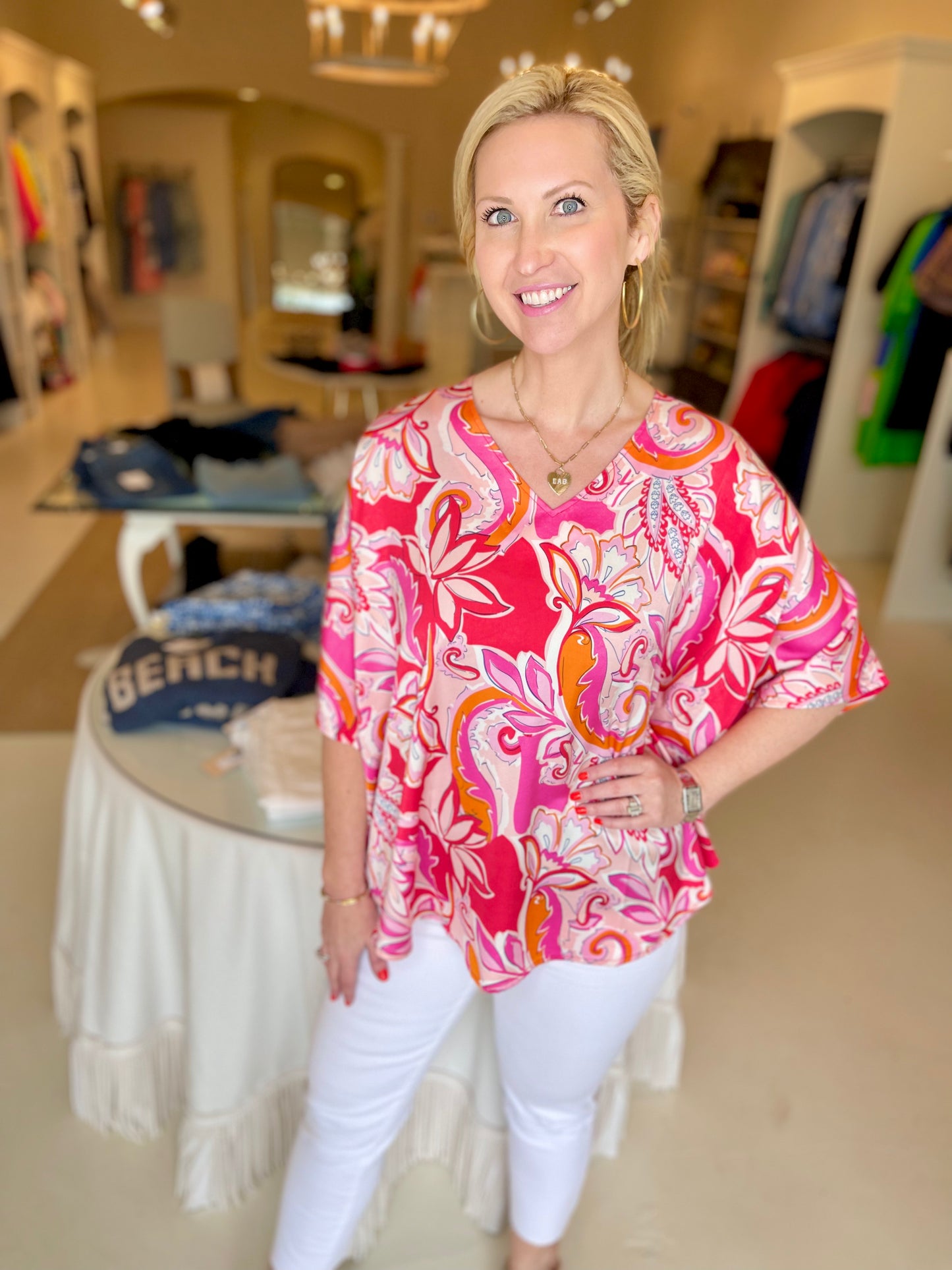 Jade Crimson V-Neck Pullover Caftan Top