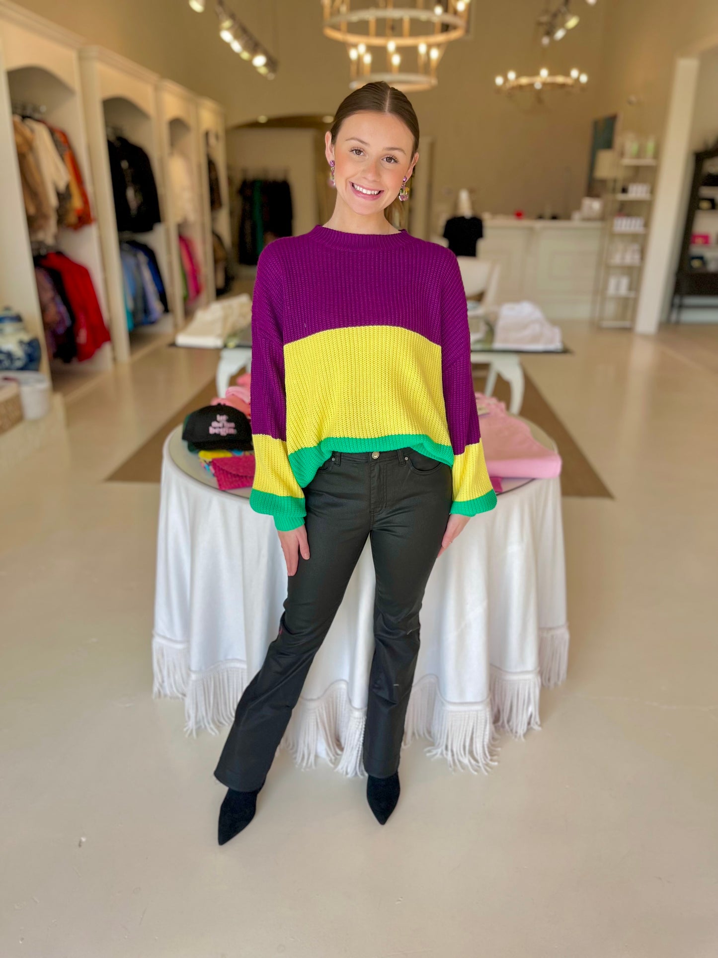 Mardi Gras Colorblock Sweater