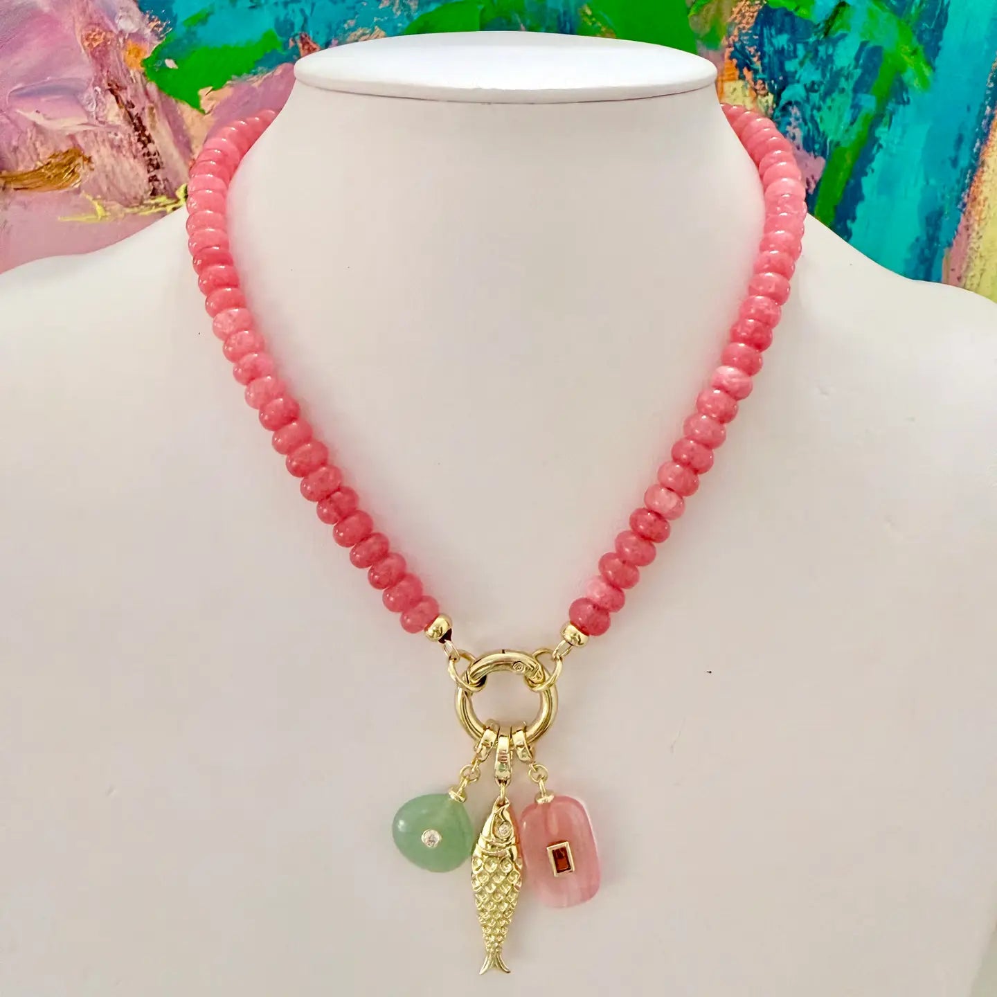 Coral Beaded Gold Fish Necklace