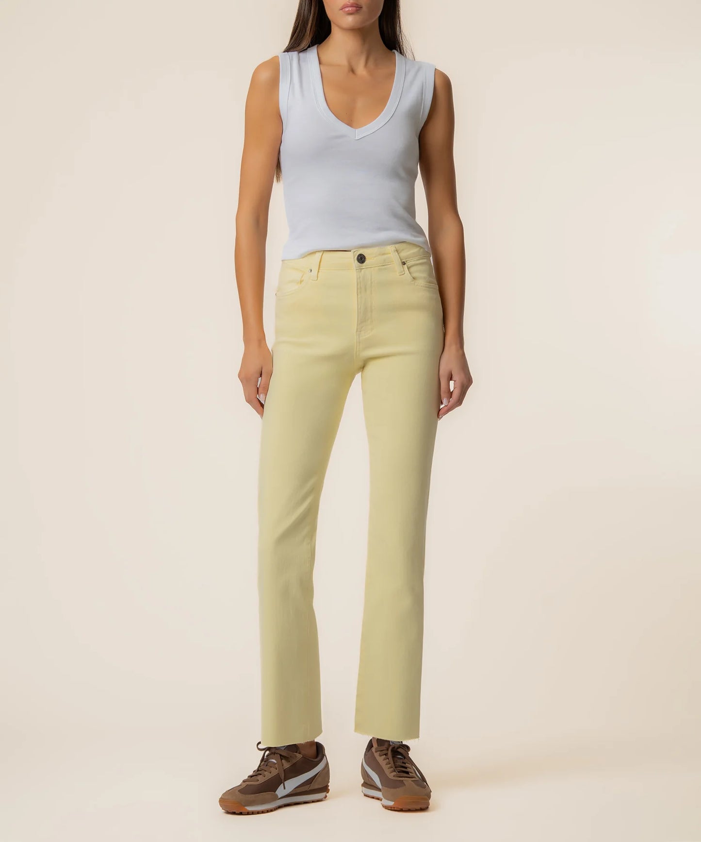 KUT Kelsey High Rise Ankle Flare - Pastel Yellow