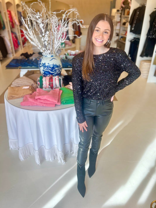 Flying Tomato Black Sequin Bodysuit