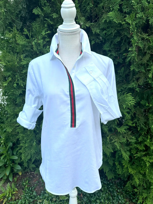 Pearly Vine Dorthy Two Ribbon Tunic - White w/ Green & Red Ribbon