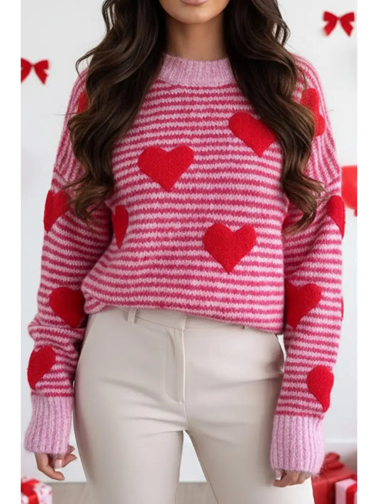 Valentine Heart Contrast Trim Sweater