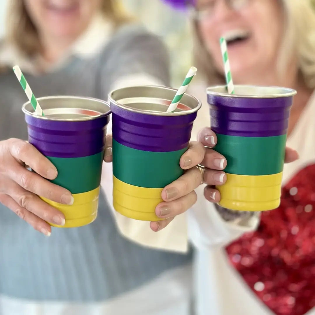 Mardi Gras Stainless Steel Geaux Cup - Set of 4