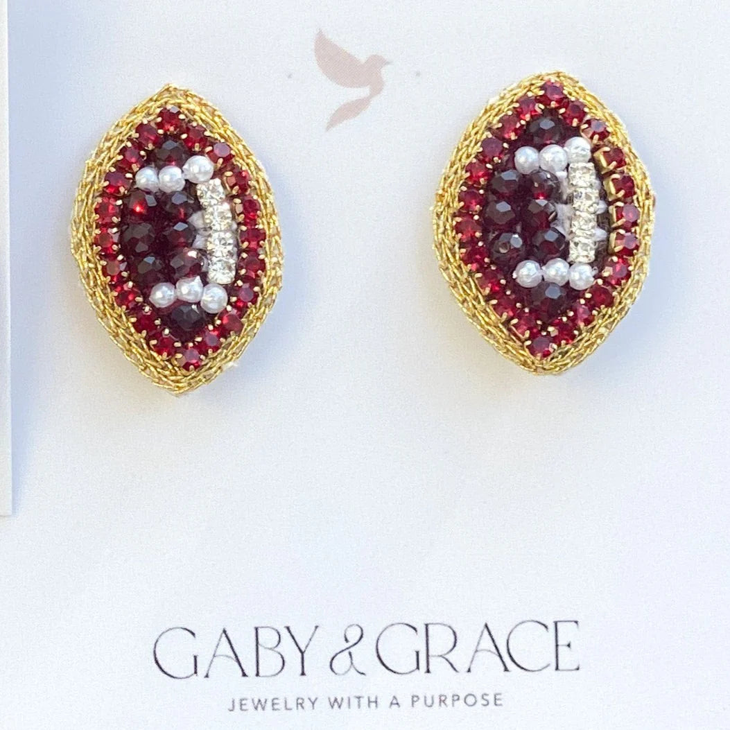 Gaby and Grace Maroon GameDay Football Dainty Stud Earrings