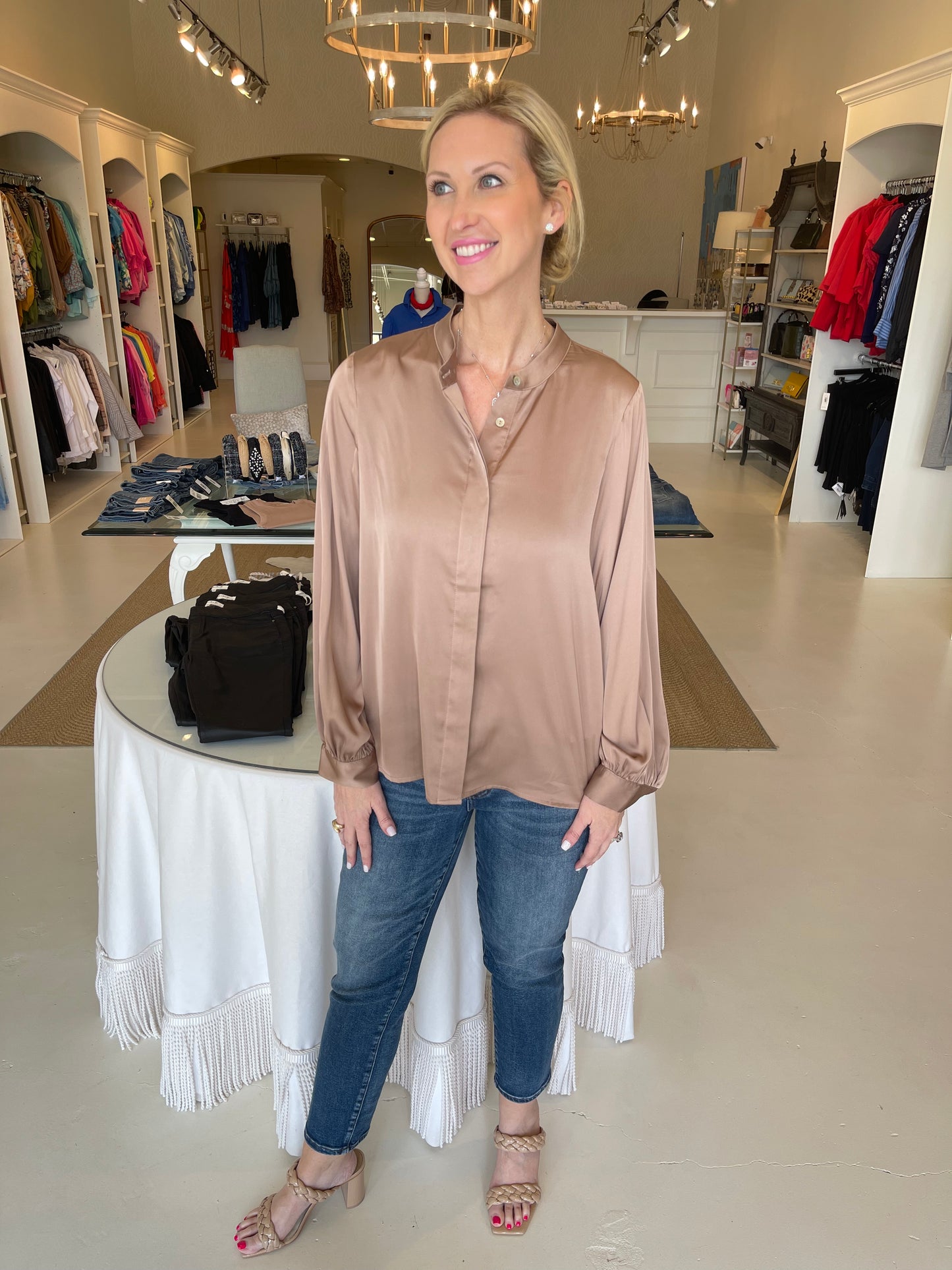 Jade Taupe Satin Top