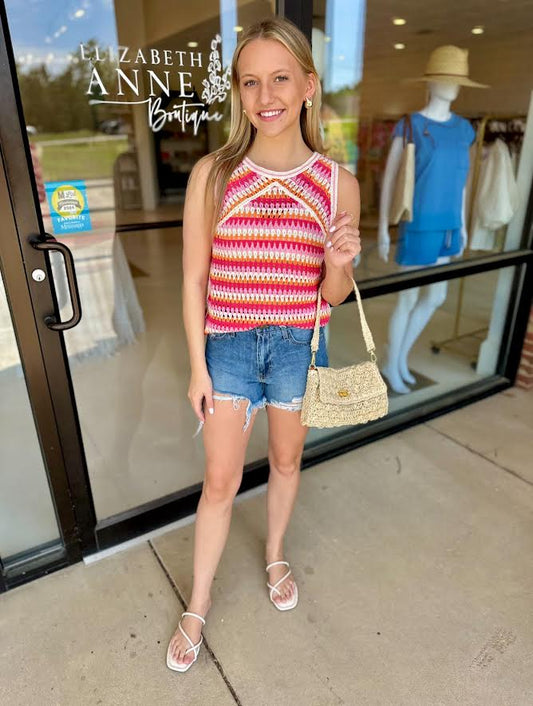 Charlie B Crochet Top orange and pink