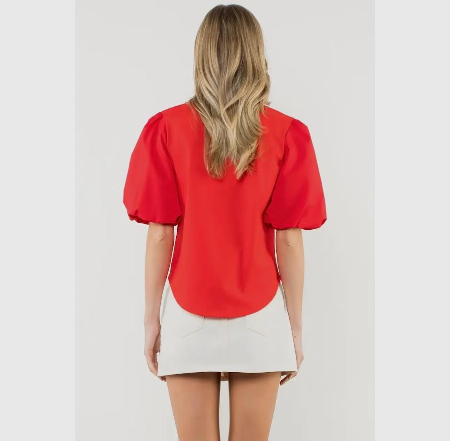 EAB Favorites Ruffle Trim Poplin Puff Sleeve Top
