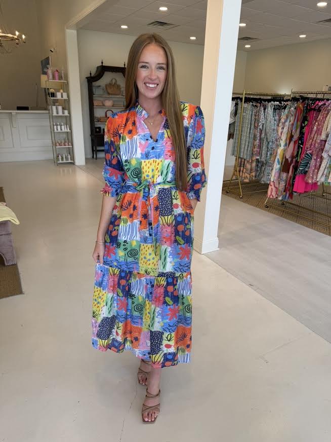 Joy Joy Split Neck Maxi - Painted Patchwork