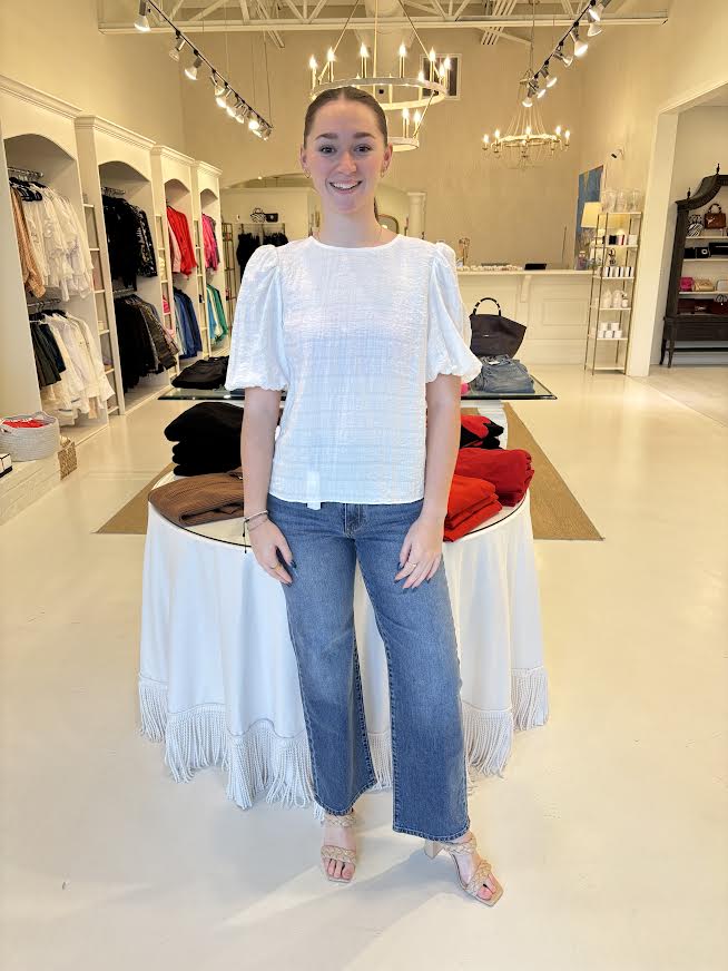 English Factory White Plaid Top with Short Sleeves
