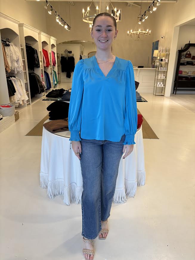 Joy Joy Turquoise V-Neck Blouse