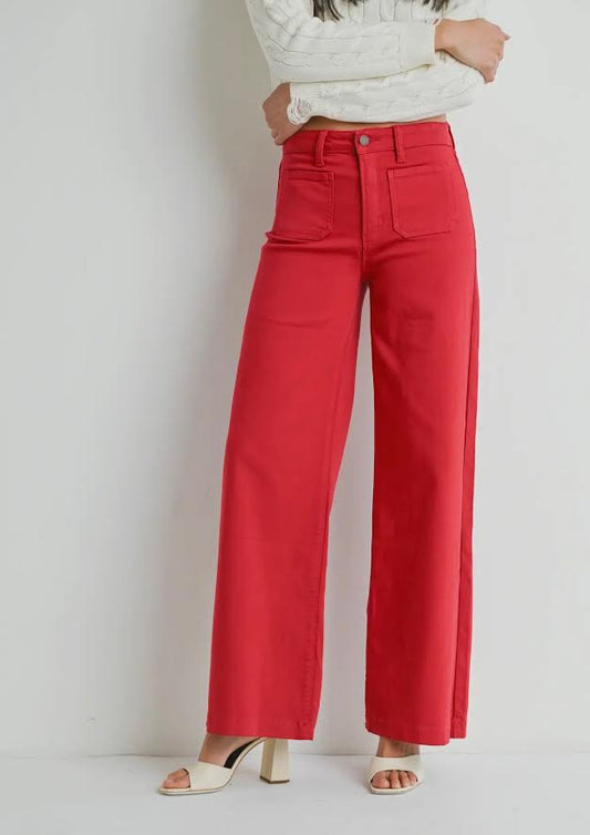 Just Black Denim Wide Leg Jeans - Red