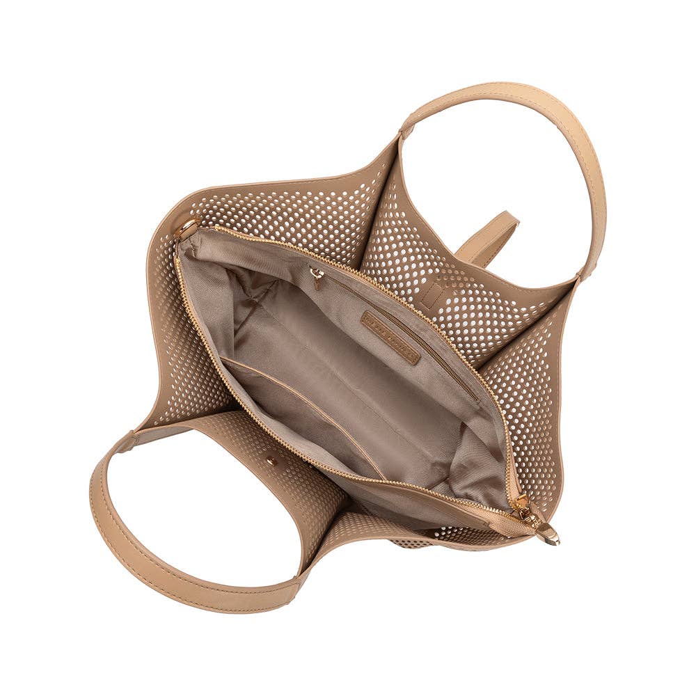 Malia Nude Laser Cut Vegan Leather Tote Bag