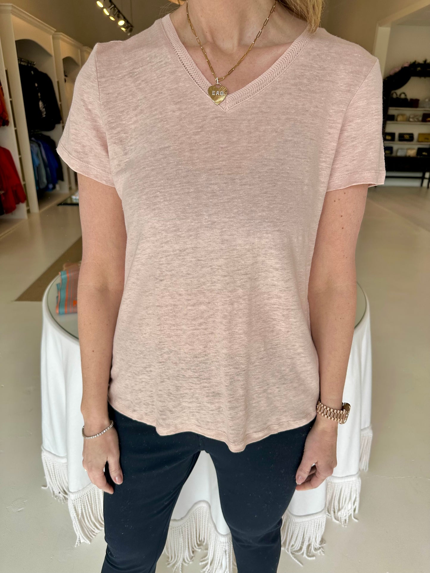 Charlie B Pearl V-Neck Linen T-Shirt