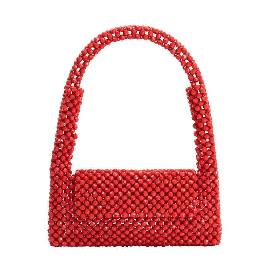 Tawny Coral Beaded Top Handle Bag
