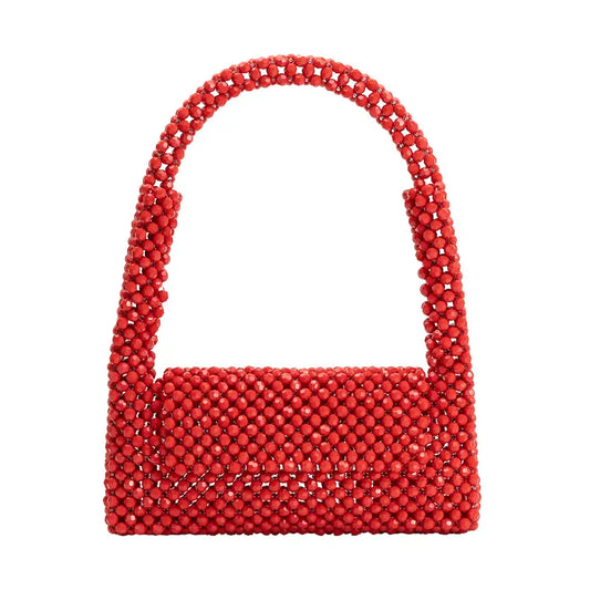 Tawny Coral Beaded Top Handle Bag