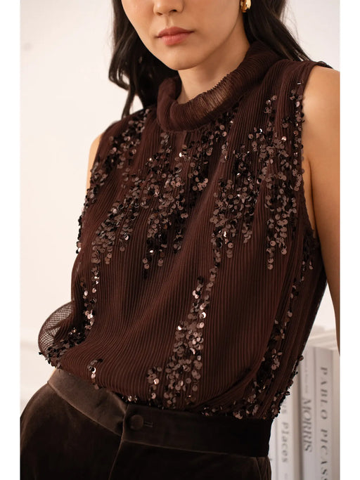 Sequin Tank Top - Chocolate Brown