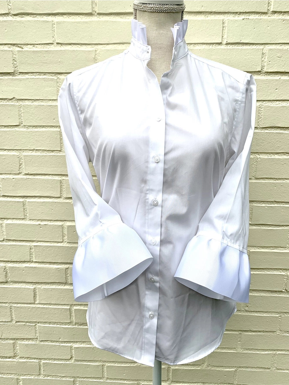 Pearly Vine Poplin Ribbon Trim 3/4 Sleeve - White