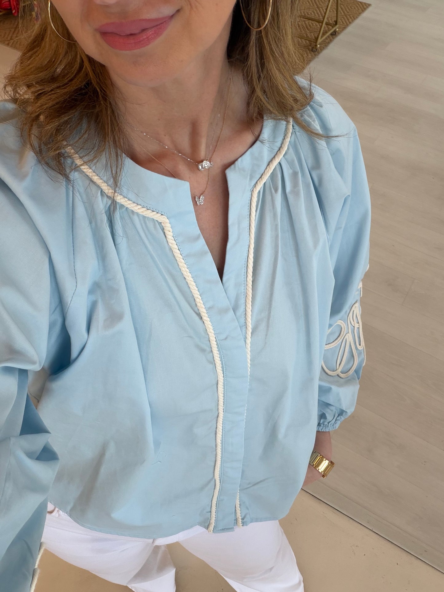 Baby Blue Puff Sleeve Blouse