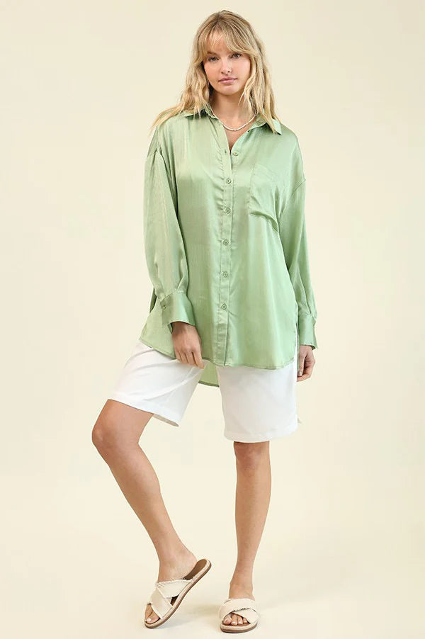 Gigio Mint Green Satin Blouse