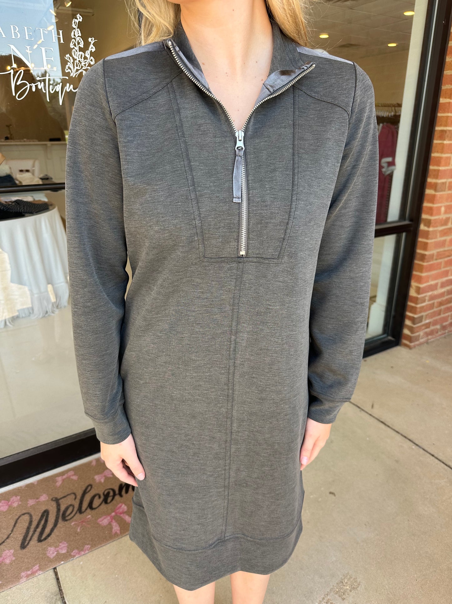 Esqualo Modal Zipper Dress - Dark Grey
