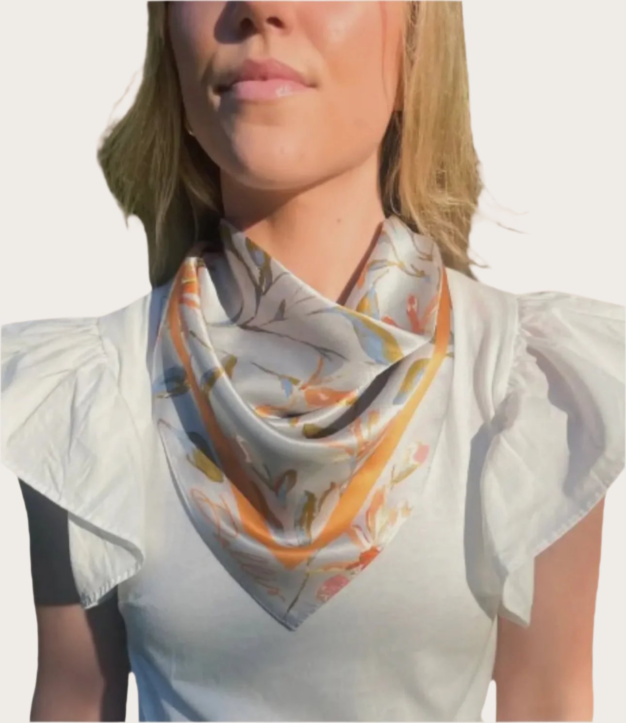 Dallis Light Blue and Apricot Botanical Scarf