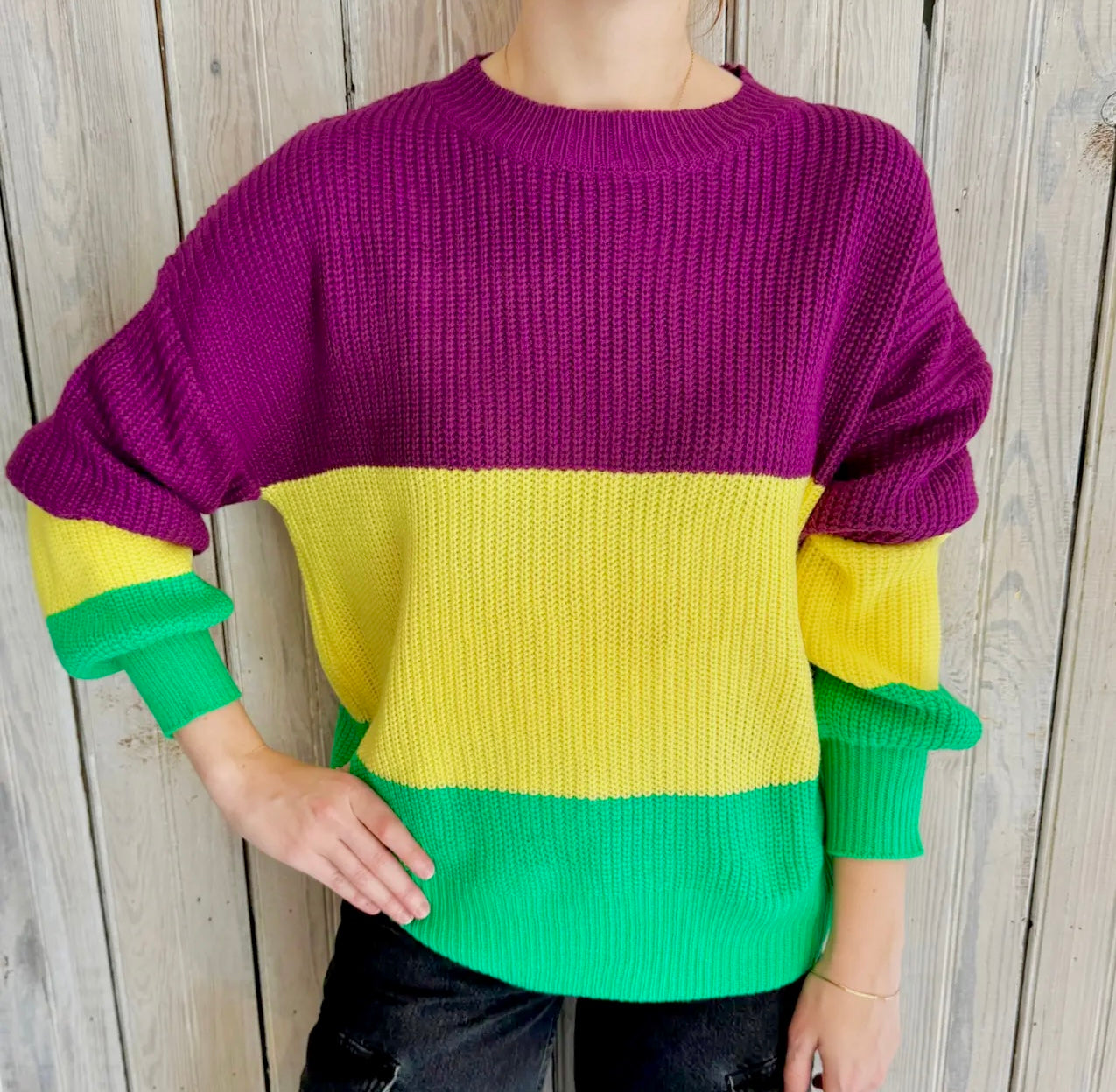 Mardi Gras Colorblock Sweater