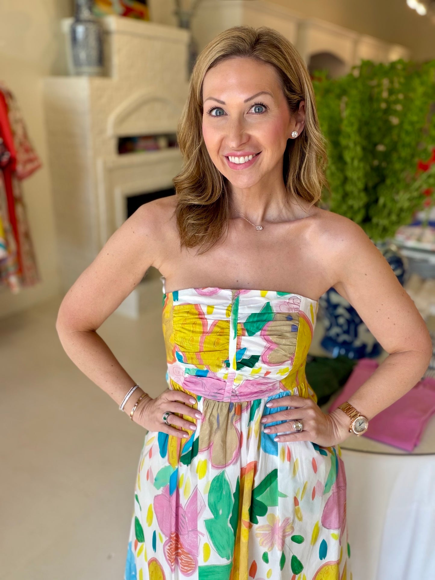 Joy Joy Gathers Tube Dress - Garden Art