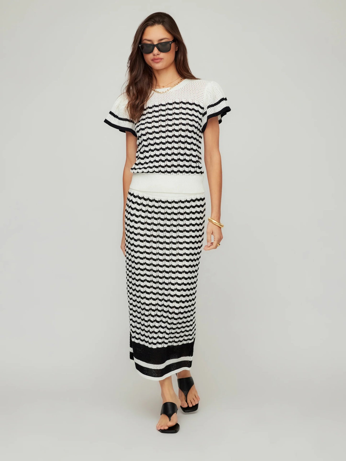 Fifteen Twenty Crochet Sweater Top - Black & White
