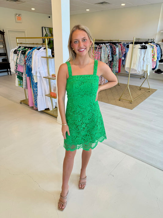 Jade Strape Lace Dress - Green Lace