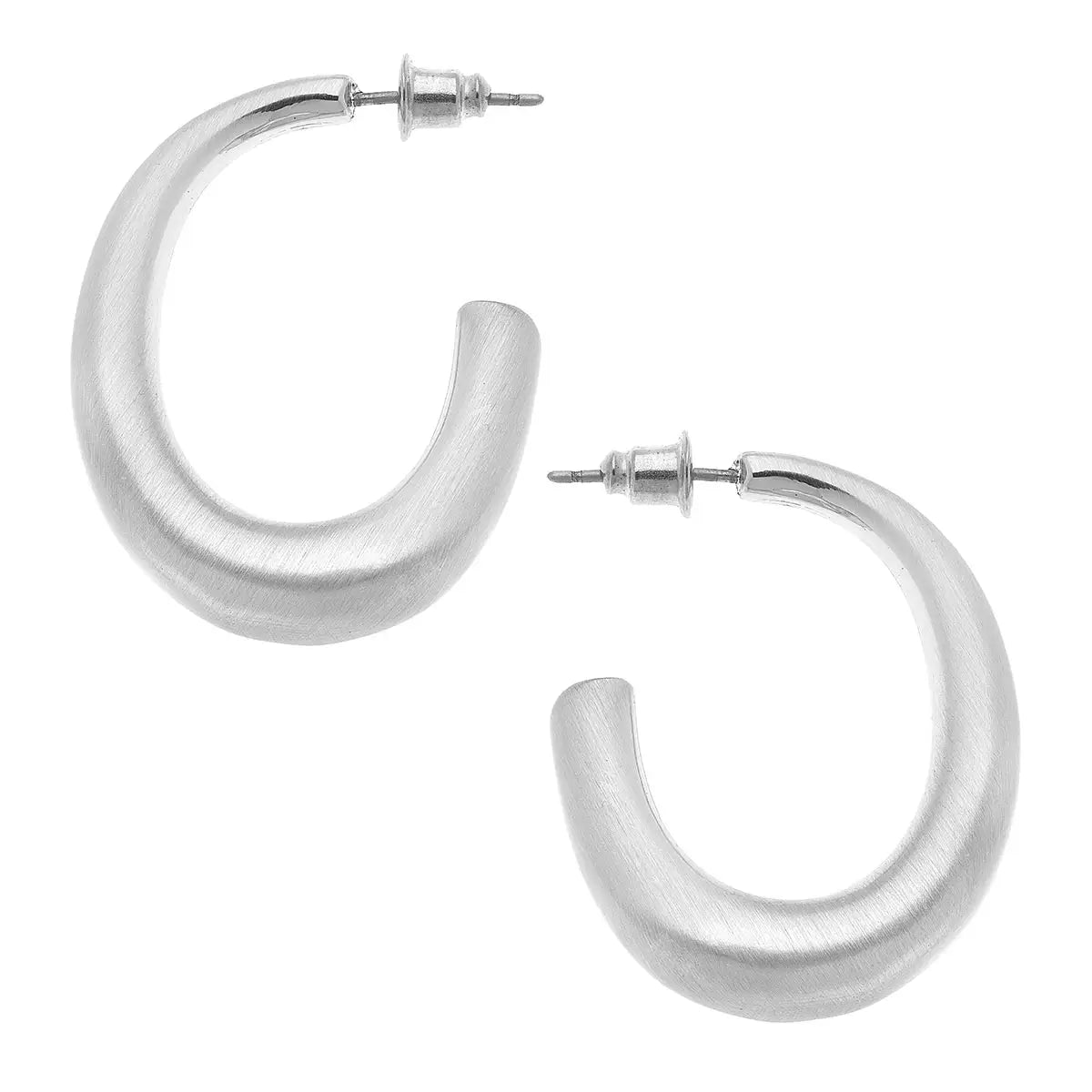 Naomi Satin Hoop Earrings - Satin Silver