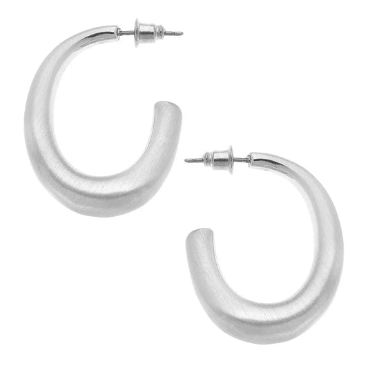 Naomi Satin Hoop Earrings - Satin Silver