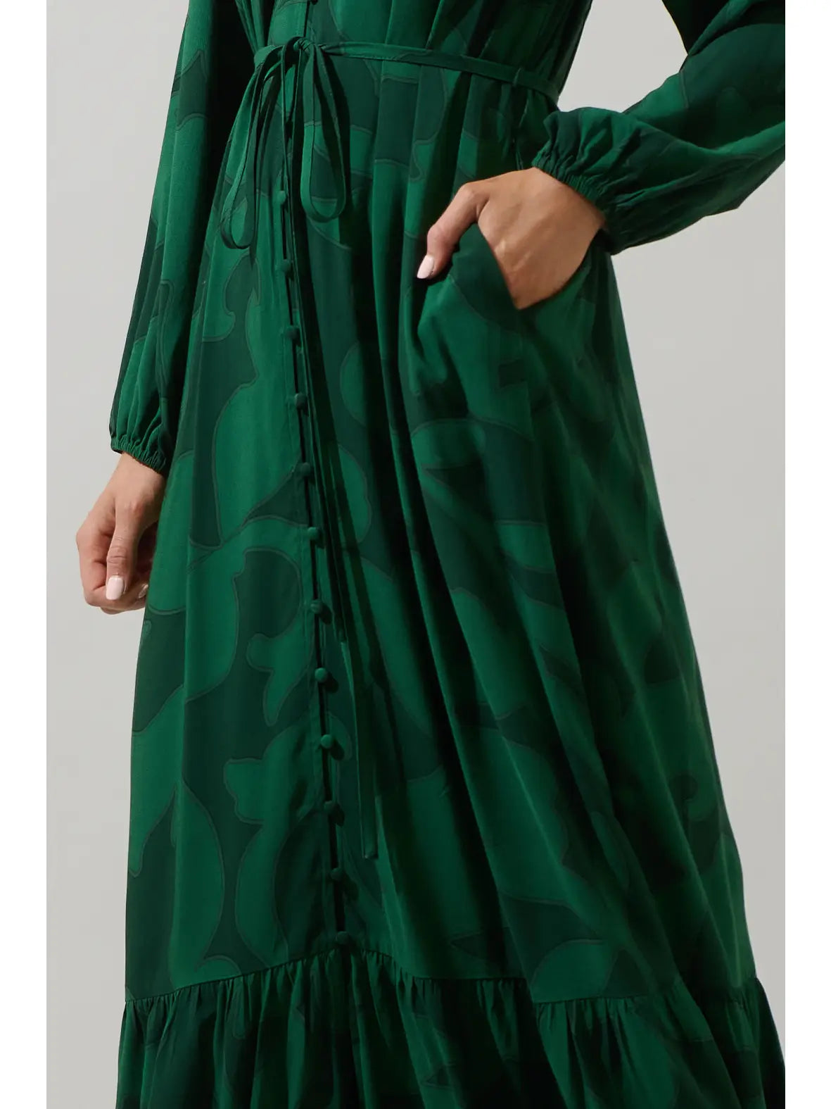 Benti Abstract Larrie Button Down Maxi Dress - Emerald