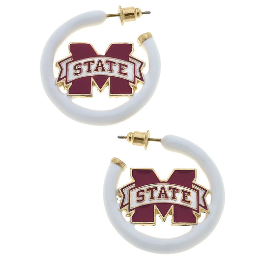 EAB Favorites MS State Bulldogs Enamel Hoop Earrings