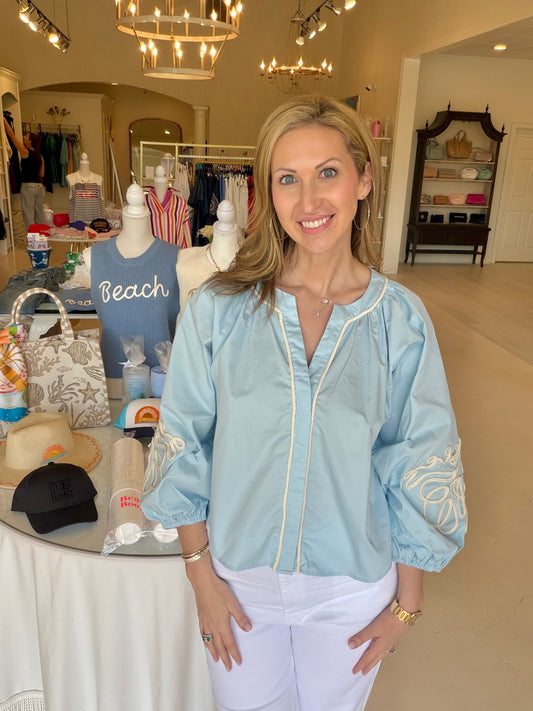Baby Blue Puff Sleeve Blouse