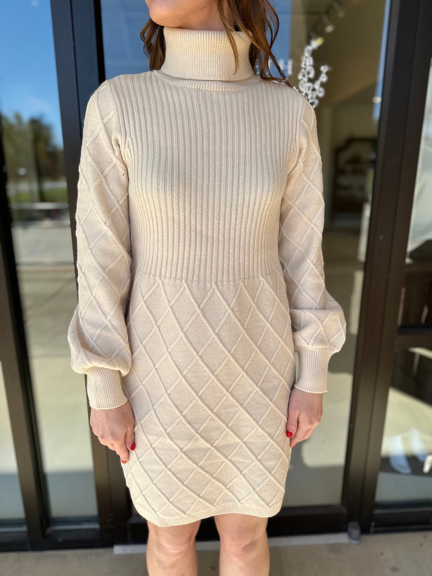 Esqualo Ribbed Sweater Dress- Light Sand