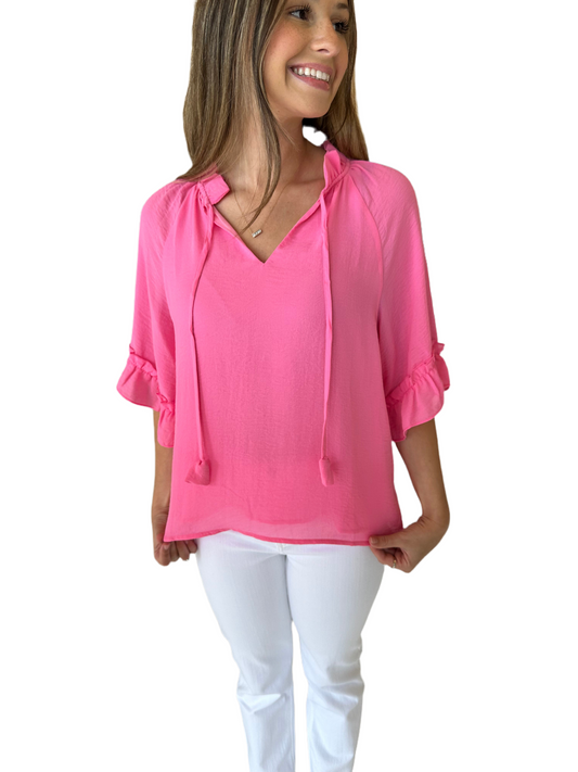 Jade Pink Tiered Sleeve Ruffles Top