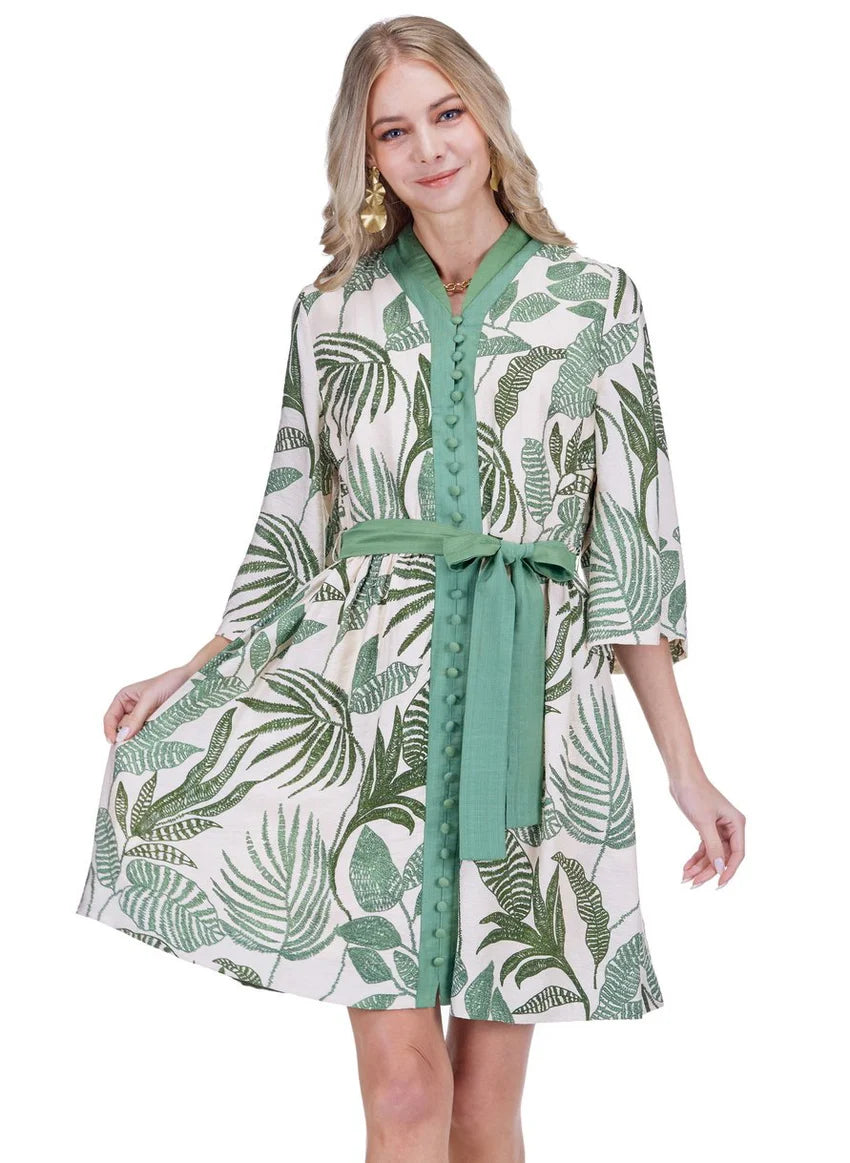 Jade Trim Buttons Dress - Everleaf